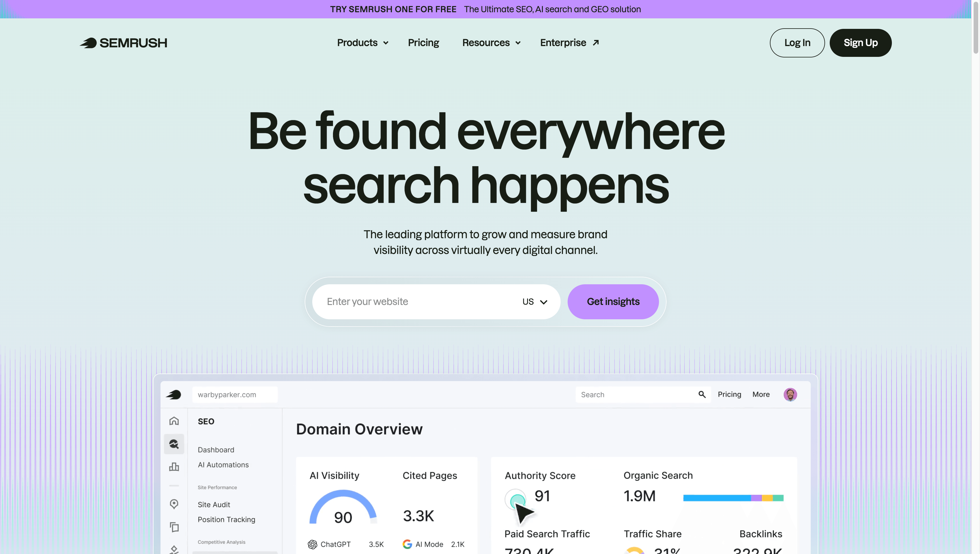 Semrush AI Visibility dashboard screenshot